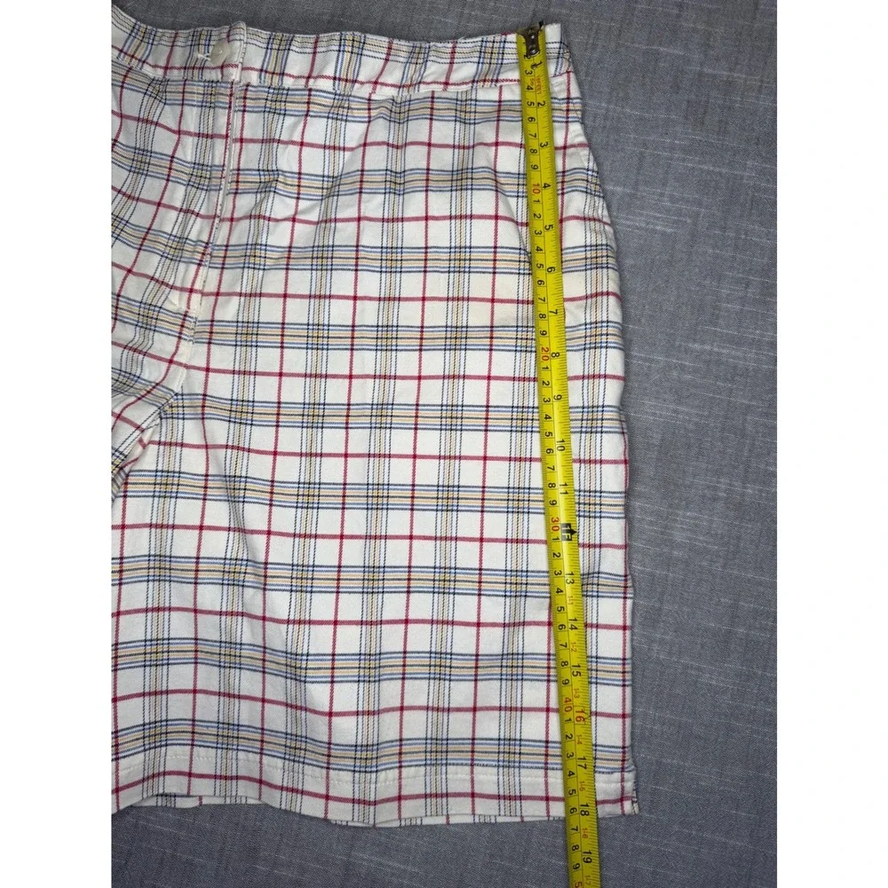 90s Vintage Lizgolf Liz Claiborne Plaid Shorts Womens 14 White Red Blue Yellow
